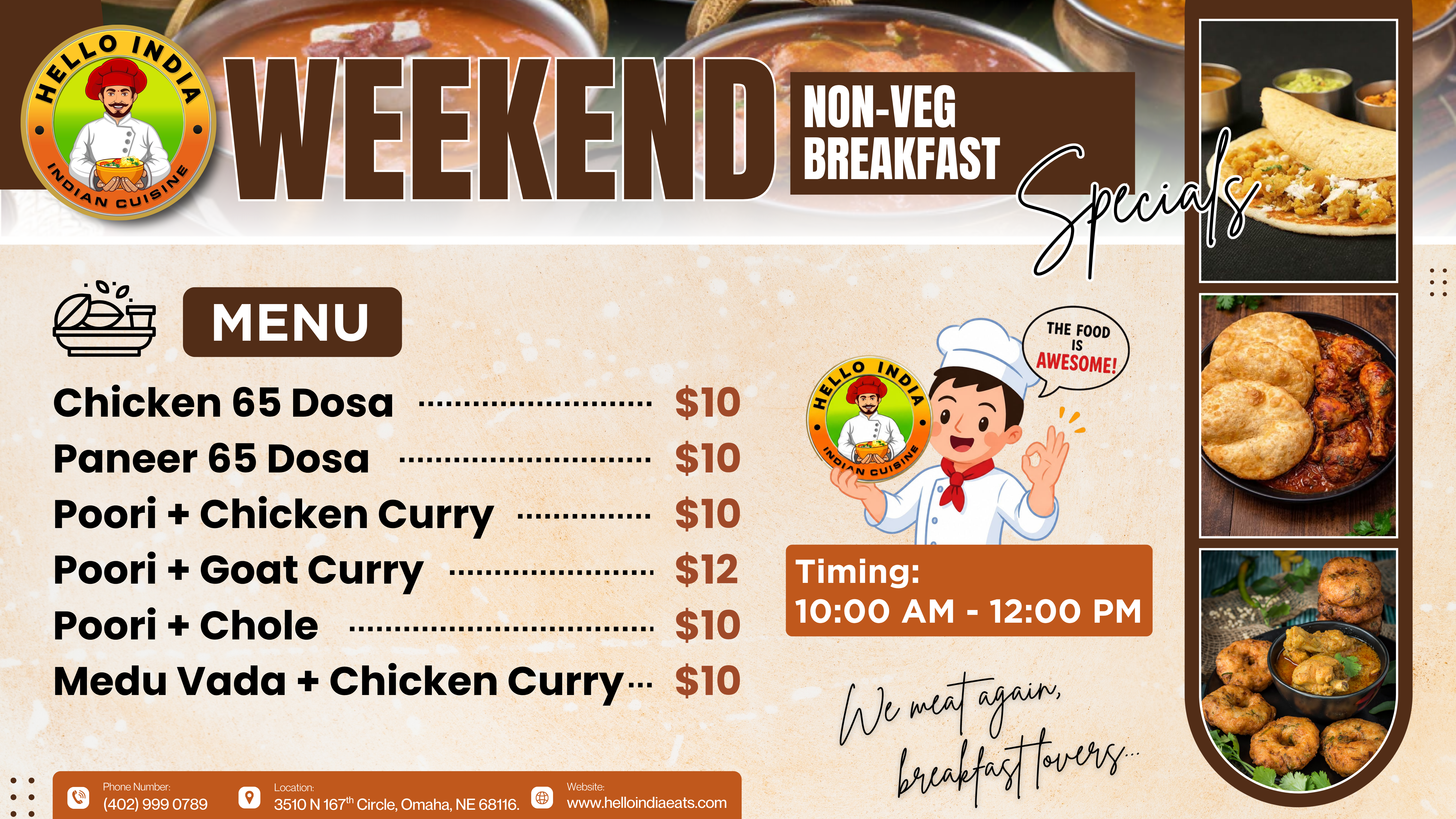 Non-veg breakfast specials at Hello India Restaurant Omaha