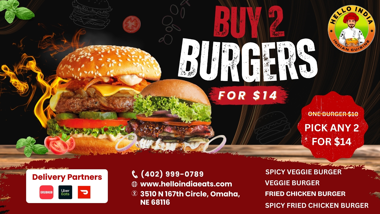 Thursday burger specials at Hello India Restaurant